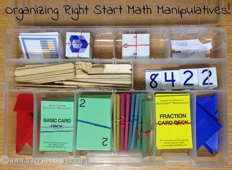 Tracy's Treasury: How to Organize Right Start Math Manipulatives! Right Start Math Organization, Manipulative Storage, Organize Math Manipulatives, Storing Math Manipulatives, Math Manipulative Organization, Right Start Math, Math Toolbox First Grade, Kids Programs, Homeschool Adventures