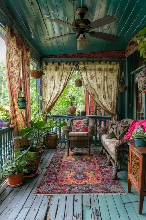 Brighten Up Your Porch with 13 Eye-Catching Curtain Ideas - DreamyHomeStyle Porches Ideas, Porch Curtains, Barn Design, Curtain Ideas, Boho Home, The Outdoors, Front Porch, Porch, Living Spaces