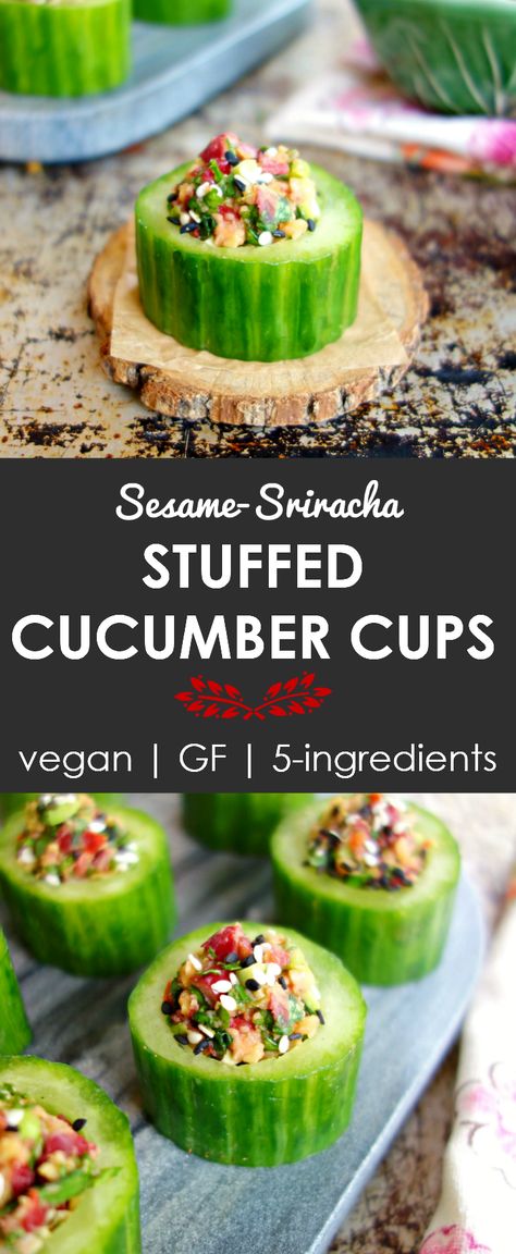 English cucumber “cups” are filled with a fresh, easy, flavor-packed Asian filling, perfect for show-off appetizers or healthy snacks. You will love them. Happy New Year! #cleaneating #cleaneats #healthysnack #easyappetizer #appetizer #vegan #plantbased #makeahead #cucumber #sriracha #sesame #PaisleyFarmFresh #PaisleyFarm #Kroger @Paisley_Farm @Kroger #ad Cucumber Bites Appetizers, Appetizer Vegan, Lunch Plan, Vegan Finger Foods, Cucumber Cups, Healthy Egg Breakfast, Vegan Party Food, Cucumber Bites, Make Ahead Appetizers