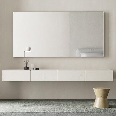 Amazon.com: JISOSO 72x40 Inch Brushed Nickel Bathroom Mirror, Brushed Silver Metal Frame Mirror Wall Mounted, Rounded Rectangle Bathroom Vanity Mirror Silver, Tempered Glass, Anti-Rust, Horizontal/Vertical : Home & Kitchen Nickel Bathroom Mirror, Brushed Nickel Bathroom Mirror, Frame Mirror Wall, Rectangle Bathroom, Nickel Bathroom, Brushed Nickel Bathroom, Metal Frame Mirror, Mirror Silver, Frame Mirror