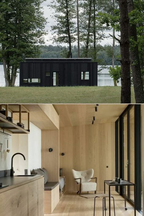 off-grid tiny cabin Prefabricated Cabins, Pre Fab Tiny House, Modular Cabins, Backyard House, Prefab Cabins, Off Grid Cabin, Water Heating, Cabin Design, Off Grid