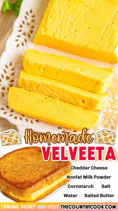 You only need 6 ingredients to make an easy block of this creamy, melty Homemade Velveeta. It looks and tastes just like store-bought, but better! Homemade Pepto Bismol, Homemade American Cheese, Sustainable Food Recipes, Homemade Alternatives, Homemade Cheeses, Homemade Velveeta, Homemade Staples, Cheese Recipes Homemade, Homemade Ingredients