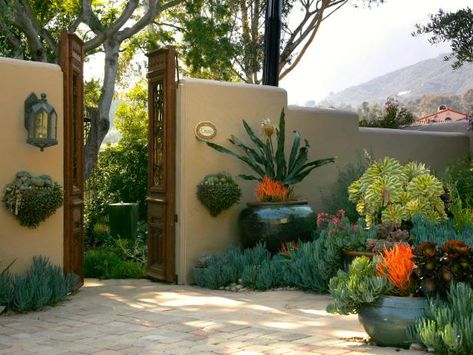 Garden Entrance, Desert Garden, Garden Containers, Colorful Garden, Desert Landscaping, Spanish Style, Succulents Garden, Outdoor Rooms, Outdoor Design