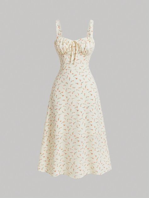 Women's Sweet Floral Print Romantic Countryside Style Mid-Length Vacation Dress,Summer Women Dresses,Floral Dress,Yellow Dress White Boho  Sleeveless Woven Fabric Plants,Ditsy Floral,All Over Print Cami Non-Stretch  Women Clothing, size features are:Bust: ,Length: ,Sleeve Length: Vestidos Cottagecore, Floral Dress Shein, Women Maxi Dresses Summer, Modest Girly Outfits, Fabric Plants, Countryside Style, Yellow Clothes, Ruffle Trim Dress, Vacation Dress