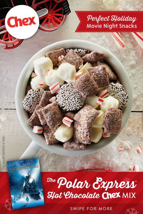 Fill up your cup with some delicious Polar Express™ Hot Chocolate Chex™ Mix this holiday season. Perfect for your movie night, festive treat exchange or any of your favorite seasonal gatherings, this mix is sure to bring a little extra Christmas spirit to your holiday snack lineup. Polar Express Hot Chocolate, Fill Up Your Cup, Chocolate Chex Mix, Chocolate Chex, Holiday Hot Chocolate, Holiday Movie Night, Holiday Snack, Chex Cereal, Chex Mix Recipes