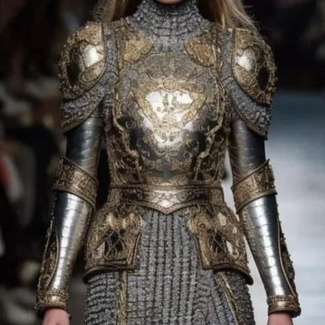 Woman In Armor, Female Armor, Female Knight, Miuccia Prada, Fantasy Clothing, Fantasy Fashion, Character Outfits, Costume Design, High Fashion