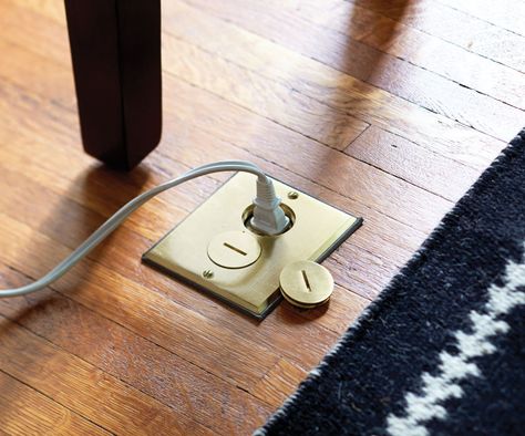 In-floor electrical outlet Electrical Outlet In Floor, Living Room Floor Outlets, Outlet In Floor, Floor Outlets Living Rooms, Electrical Outlets Ideas, Floor Electrical Outlets, Outlet Ideas, Installing Electrical Outlet, Sugarberry Cottage