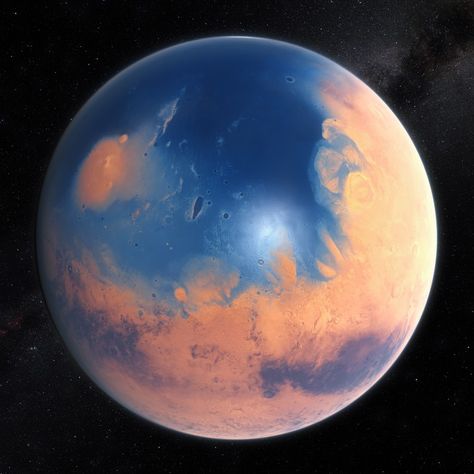 WOM (Water On Mars) . Ocean Planet Concept Art, Water Planet Concept Art, Mars Sci Fi, Mars Widget, Barren Planet, Planet Photos, Mars Art, Water On Mars, Mars Surface