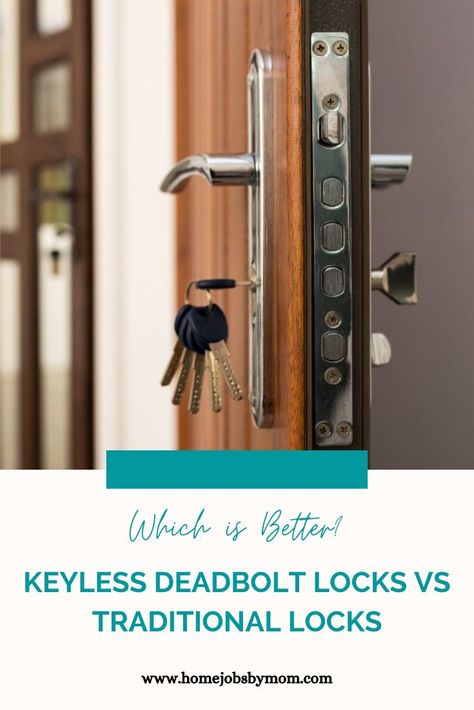 Which Is Better: Keyless Deadbolt Locks vs Traditional Locks?: Wondering if a keyless deadbolt lock is the right choice for your home? Check out this comparison of the two types of locks to see which one is better for you. Door Lock System, Deadbolt Lock, Smart Lock, Which Is Better, Mom Blogger, Smart Device, Door Locks, The Two, Family Life