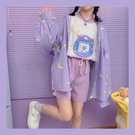 Aesthetic Kawaii Outfits, Sailor Moon Shirt, Aesthetic Clothing Stores, Vintage Clothing Stores, Moon Shirt, Kawaii Fashion Outfits, Purple Shirt, Kawaii Clothes, Kawaii Girl