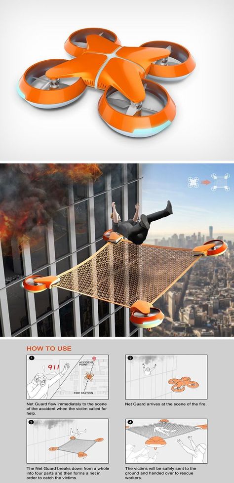 Drones Concept, Drone Design, New Technology Gadgets, Unmanned Aerial Vehicle, Safety Net, Drone Technology, Arte Robot, Cool New Gadgets, Cord Management