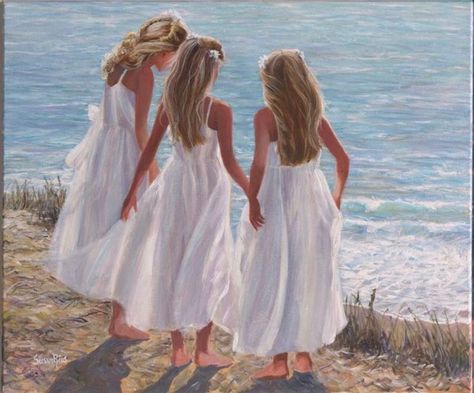 Sisters Drawing, Richard Johnson, Beach White Dress, The Three Graces, Dress Painting, Sisters Art, Three Girls, Three Graces, Three Sisters