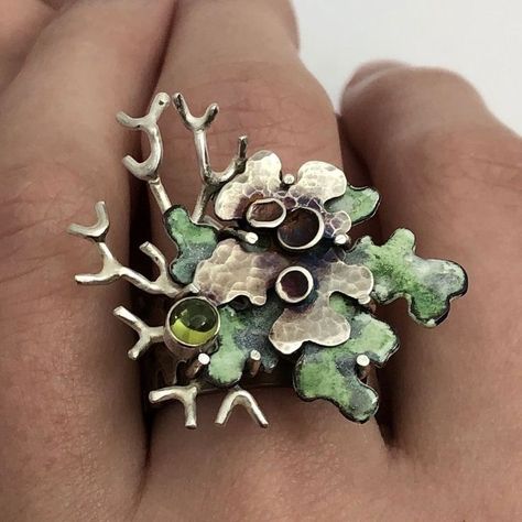 Touch Designer, Enameled Jewelry, Bold Jewelry, Funky Jewelry, Nature Inspired Jewelry, Enamel Ring, Hand Jewelry, Metal Clay, Special Effects