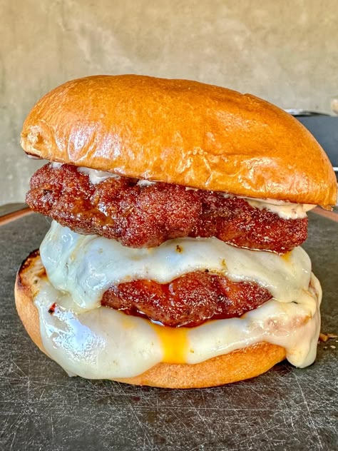 Cajun Hot Honey Fried Pork Chop Sandwiches - Grill Nation - Recipes, Grills and Grilling Products Fried Pork Chop Sandwich, Pork Chop Sandwich, Party Ribs, Chop Sandwich, Grill Nation, Honey Pork Chops, Pork Chop Sandwiches, Honey Pork, Ny Strip Steak