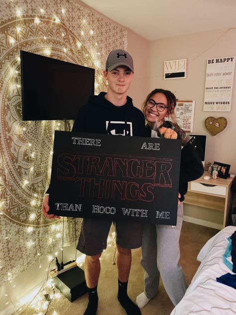 Stranger Things Homecoming Proposals, Stranger Things Hoco Proposal, Stranger Things Promposal, Hoco Proposal Poster, Ideas For Posters, Hoco Proposal Ideas, Movies Food, Hoco 2023, Dance Proposals