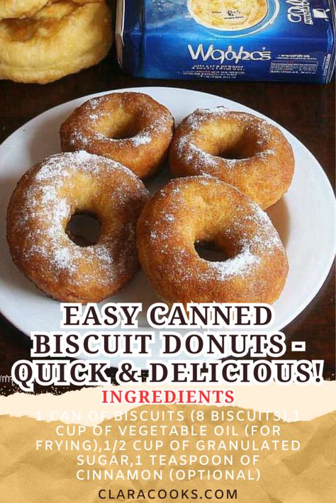 Easy Canned Biscuit Donuts - Quick & Delicious! Easy Homemade Donuts Recipe Simple, Easy Desserts With Canned Biscuits, Can Biscuit Donuts Easy Recipes, Homemade Donuts Recipe Easy Quick, Easy Donuts Recipe Canned Biscuits, Canned Biscuit Donut Recipes, Biscuit Donuts Recipe, Donuts From Biscuits, Canned Biscuit Donuts