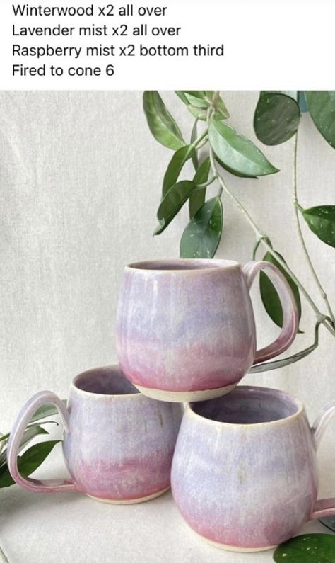 Mayco Raspberry Mist Combinations, Mayco Lavender Mist, Mayco Glaze Combos, Ceramic Mug Glaze Ideas, Lavender Mist Glaze Combinations, Raspberry Mist Glaze Combinations, Raspberry Mist Glaze, Winterwood Glaze Combinations, Botz Glaze Combinations