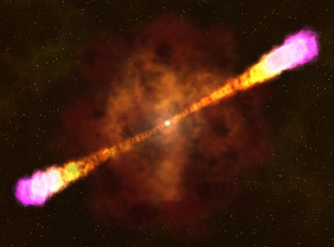 Astronomers Find Most Distant Gamma-ray Burst Yet - Sky & Telescope - Sky & Telescope Gamma Ray Burst, Black Hole Theory, Space Debris, Gamma Ray, Gold Skies, Electromagnetic Spectrum, Neutron Star, Space Aesthetic, Waves Vector