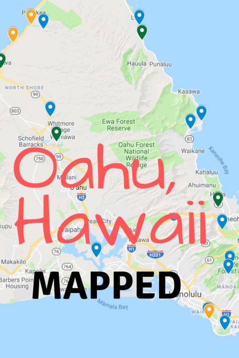 Oahu Hawaii Map, Oahu Map, Hawaii Vacation Oahu, Things To Do On Oahu, Hawaii Trip Planning, Hawaii Vacation Tips, Hawaii Activities, Hawaii Itinerary, North Shore Hawaii