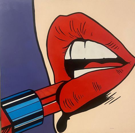 Lipstick - Mixed media on wood panel. Comic Aesthetic Pop Art, Beauty Branding Design, Icon Illustrations, Mexico Wallpaper, Pop Art Lips, Lips Art Print, Funky Prints, Beauty Branding, Lips Art