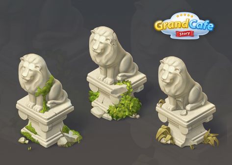 ArtStation - lion sculpture Lion Concept Art, Isometric Animals, Lion Character Design, Egypt Background, Cartoon Building, Monkey Statue, Stone Lion, Props Concept, 2d Game Art