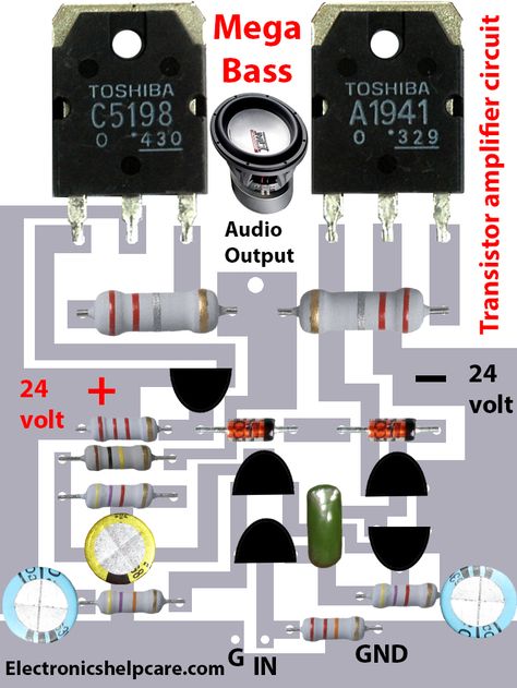 Rangkaian Elektronik Amplifier, Subwoofer Amplifier Circuit Diagram, Power Amplifier Circuit Diagram, Amplifier Circuit Diagram, Simple Electronic Circuits, Amplifier Design, Amplificatori Audio, Diy Audio Projects, Basic Electronic Circuits