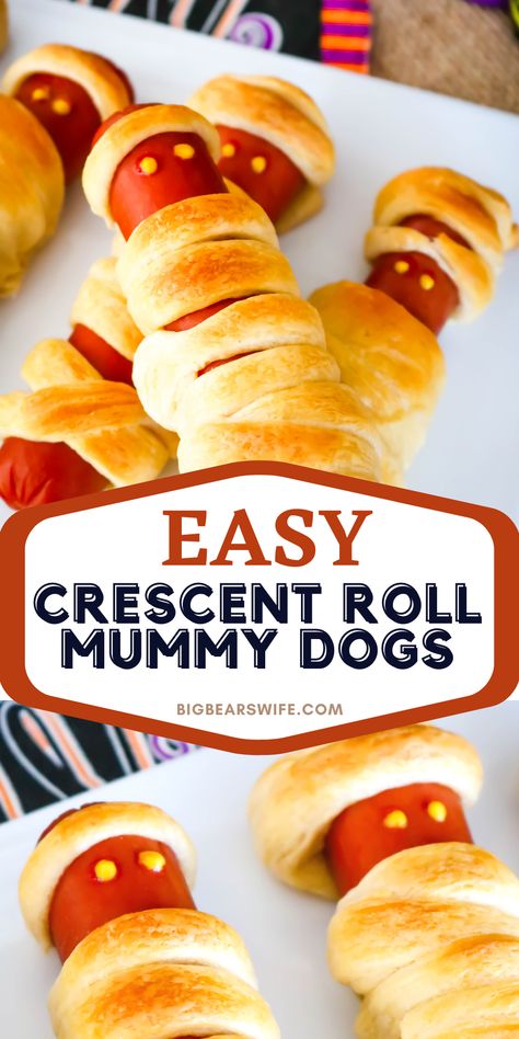 Crescent Roll Mummy Dogs, Crescent Roll Hot Dog Mummies, Halloween Hot Dog Mummies, Mummy Crescent Dogs, Crescent Mummy Dogs, Mummy Pigs In A Blanket Crescent Rolls, Crescent Roll Mummies, Spider Crescent Rolls, Hot Dog Mummies Crescent Rolls