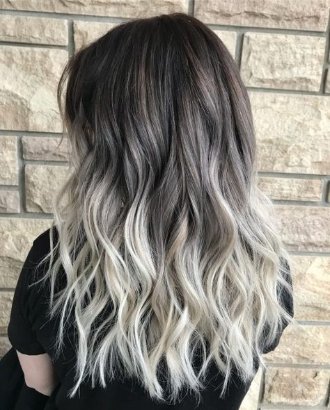 14 Balayage on Black Hair Ideas Trending in 2019 Balayage On Black Hair, Silver Balayage, Black Hair Ideas, Hair Balayage, Hair Colours, Hair Stuff, Silver Hair, Ombre Hair, Hair Dye