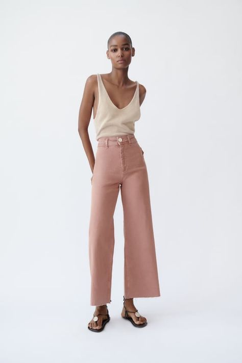 Zara The Marine Straight, Pink Jeans Outfit, Straight Jeans Outfit, Zara Trousers, Rose Jeans, Woman Jeans, Casual Preppy Outfits, The Marine, Pink Jeans