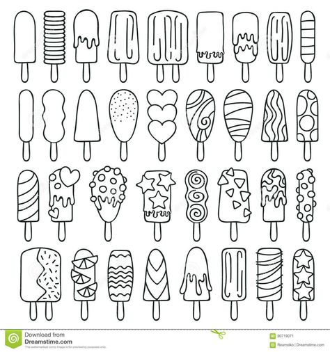 Popsicle Doodle, Popsicle Drawing, Ice Cream Doodle, Sweets Illustration, Cream Icons, Ice Cream Drawing, Draw Ice Cream, Popsicle Ice Cream, Arte Doodle