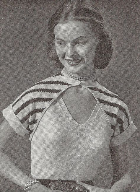 1952 Blouse & Bolero vintage knitting pattern by knittedcouture, $4.50 Vintage Knitting Patterns Free, Crochet Capelets, Fashion Construction, Lacoste Vintage, 1950 Fashion, Vintage Knitwear, Vintage Crochet Pattern, Vintage Suits, Vintage Knitting Patterns