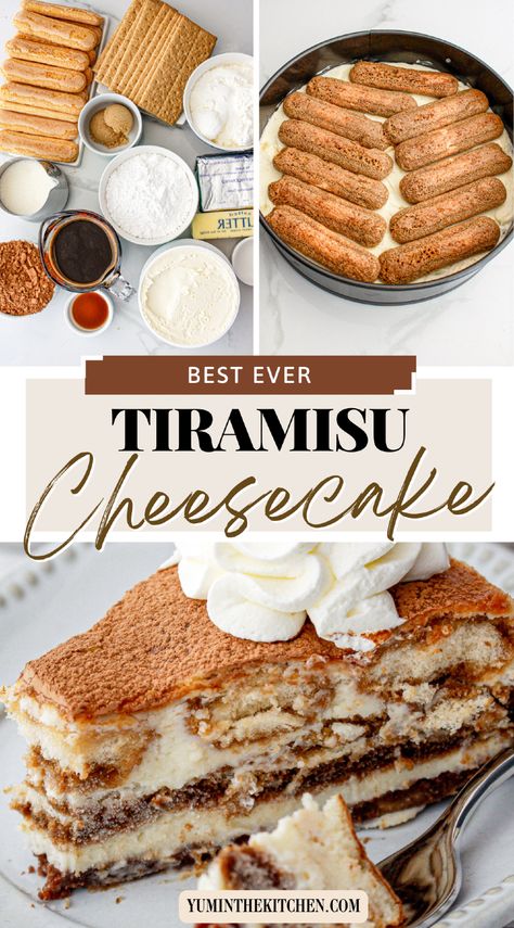 This Tiramisu Cheesecake Recipe is the ultimate winter cheesecake! Made with creamy mascarpone, rich coffee flavors, and a smooth cheesecake base, this dessert is perfect for holiday dinners or special occasions. A delicious winter dessert recipe inspired by Cheesecake Factory’s iconic cheesecakes! Tirimasu Cheesecake Recipes, Mascarpone Cheesecake Recipes, Jalapeno Cheesecake, Italian Cheesecake Recipes, Parmesan Cheesecake, Unique Cheesecakes, Flavored Cheesecake Recipes, Coffee Flavored Desserts, Winter Cheesecake