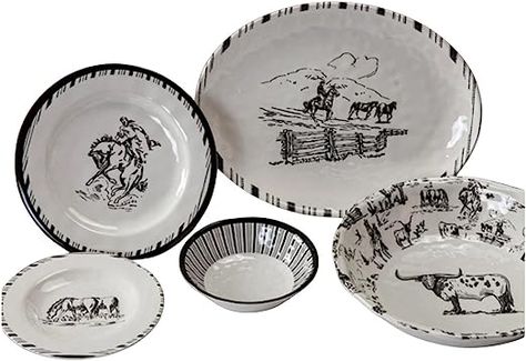 Desert Wildlife, Western Dinnerware, Grazing Cow, Breakfast Table Setting, Western Kitchen, Melamine Dinnerware Sets, American Frontier, Western Rustic, Melamine Bowls