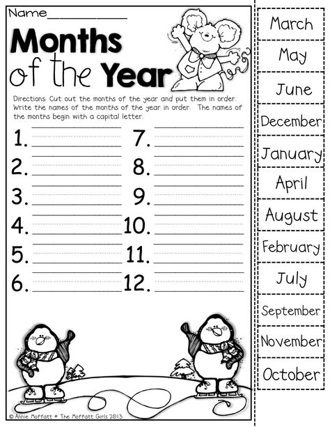 Months of the year (cut out the months, put them in order and write them on the lines) Bratz Coloring, Winter Math, Homeschool Kindergarten, School Worksheets, Months Of The Year, Kindergarten Math, Preschool Learning, Preschool Worksheets, Kindergarten Worksheets