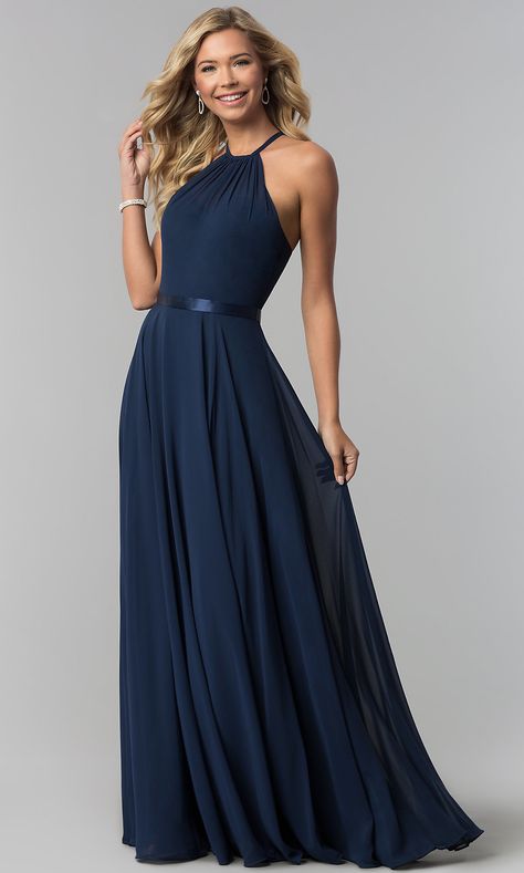 High-Neck A-Line Long Chiffon Formal Dress Halter Bridesmaid Dress Long, Chiffon Formal Dress, Chiffon Skirts, Formal Prom Dresses Long, Bridesmaid Dresses Long Chiffon, Halter Bridesmaid Dress, Simply Dresses, Chiffon Bridesmaid Dresses, Prom Girl