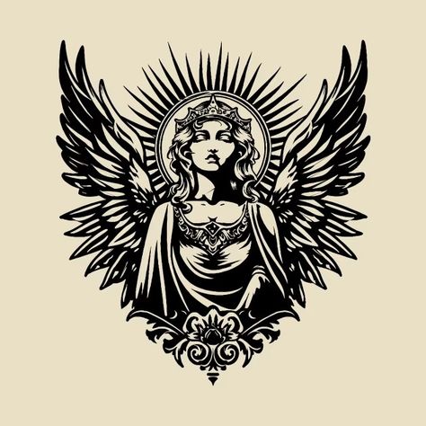 Linocut angel in the grunge style - Angel Tattoo - T-Shirt | TeePublic Ancient Style Tattoos, Angel Snake Tattoo, Men Text Tattoo, Womens Sleeves Design Tattoo, Random Tattoos For Men, Agnostic Tattoo, Angel Face Tattoo, Grunge Tatoos, Grunge Tattoo Designs