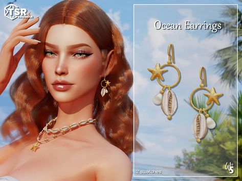 The Sims Resource - Sims 4 - Earrings - WisteriaSims - For woman - Ocean Earrings for woman Ocean Outfits, Mermaid Accessories, Sims 4 Cas Mods, Ocean Earrings, Mermaid Outfit, Face Jewellery, Mermaid Aesthetic, Thank U So Much, Ocean Jewelry