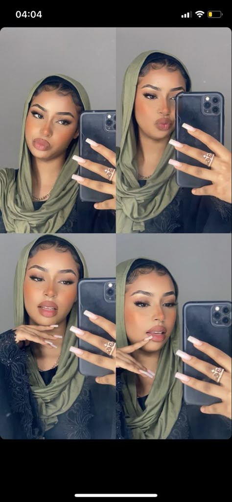 Hijab With Edges Out, Hijabi With Edges, Edges With Hijab, Hijab Styles With Hair Showing, Hijab With Edges, Edges Hijab, Hijab With Hair Showing, Hijab Hairstyles, Baddie Hijabi