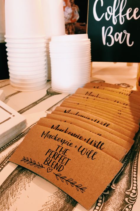 Coffee Bar  Wedding Decoration, Bridal Shower, Baby Shower, Party, Wedding Reception decorations, Coffee Sleeve, Coffee Sleeves, Hand Lettering, The Perfect Blend Coffee Bar Display Wedding, Gumbo Bar Wedding, Iced Coffee Bar Wedding Reception, Iced Coffee Bar Bridal Shower Ideas, Coffee Bar Wedding Reception Ideas, Wedding Coffee Bar Ideas Receptions, The Perfect Blend Bridal Shower Ideas, Coffee Shop Bridal Shower Ideas, Coffee Bar Wedding Ideas