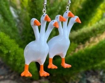 Silly Earrings, Duck Earrings, Weird Jewelry, Funny Earrings, Funky Earrings, Painted Jewelry, Hand Painted Jewelry, Statement Drop Earrings, Funky Jewelry