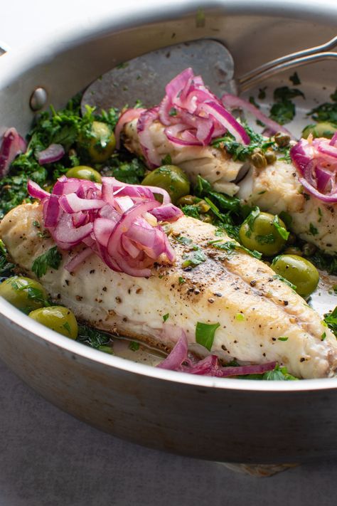 Pan-seared until crispy, this sea bream with parsley and pickled onion is a sensational way to enjoy fresh fish. Ready in 20 minutes, the flavors are clean and vibrant with briny Castelvetrano olives and lemon. | thefrayedapron.com #seafood #fishrecipes #cleaneating #paleoaip Monkfish Recipes, Fresh Fish Recipes, Best Fish Recipes, Pickled Onion, Halibut Recipes, Sea Bream, Mussels Recipe, Easy Salmon Recipes, Seafood Stew