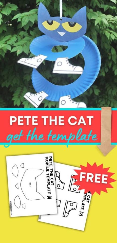 The perfect preschool or kindergarten craft...This Pete the Cat paper plate craft pairs great with the Pete the Cat I Love My White Shoes book. You can paint the paper plate blue or start with a blue party plate to make crafting even easier. Get the free Pete the Cat printable template too. Easy Pete The Cat Craft, Pete The Cat Art Project Kindergarten, P Is For Pete The Cat, Pete The Cat Paper Bag Puppet, Pete The Cat Book Activities, Pete Cat Craft, Free Pete The Cat Activities For Preschoolers, Pete The Car Crafts Preschool, Pete The Cat Activities 1st Grade