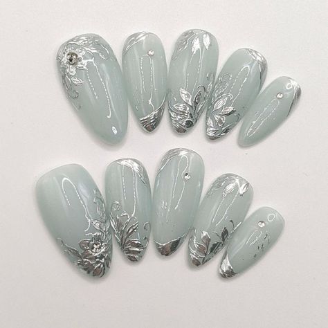 Silver Nail Art, Pretty Gel Nails, Really Cute Nails, Soft Nails, Elegant Nails, Prom Nails, Manicure Set, Manicure Y Pedicure, Dream Nails