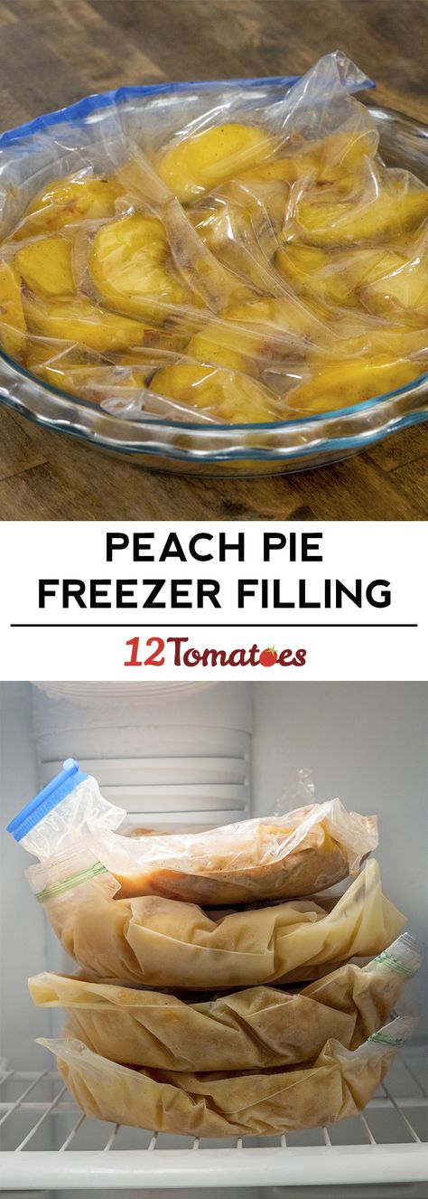 Peach Pie Freezer Filling?utm_source=12tomatoes Peach Pie Filling Recipes, Peach Pie Filling, Freezer Food, Peach Recipes, Pie Filling Recipes, Yummy Deserts, Baking Hacks, Edible Creations, Frozen Foods