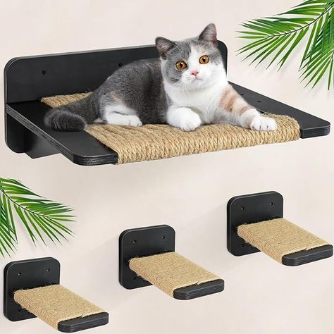 Amazon.com : Cat Hammock Cat Wall Shelves with 3 Cat Wall Steps, Wall Mounted Cat Shelves and Perches with Hemp Rope Scratching, Cat Wall Furniture Climbing Shelves for Indoor Cats Set : Pet Supplies Wall Mounted Cat Shelves, Mounted Cat Shelves, Cat Wall Steps, Cat Climbing Shelves, Cat Wall Shelves, Cat Wall Furniture, Cat Steps, Cat Playground, Wall Furniture