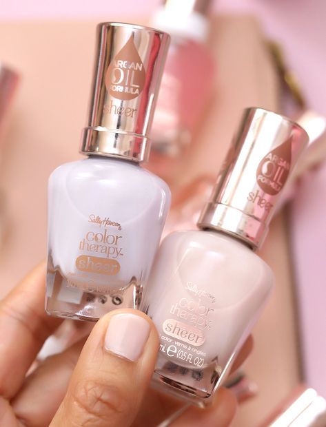 Product Spotlight: Sally Hansen Sheer Color Therapy Nail Polish - Makeup and Beauty Blog Sally Hansen White Tea, Sally Hansen Gel Nails, Sheer Nail Polish, Sally Hansen Color Therapy, Sheer Polish, Sally Hansen Nail Polish, Caviar Nails, Sheer Nails, Kiss Products