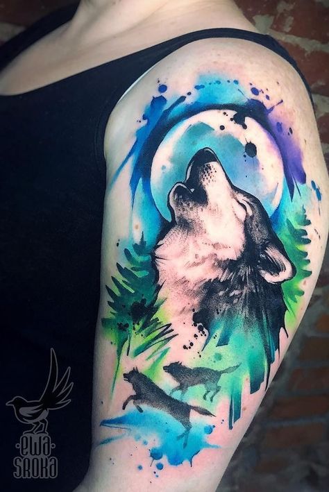 Watercolor Wolf Tattoo, Watercolor Wolf, Muster Tattoos, Watercolor Tattoos, Wolf Tattoo Design, Tattoos Geometric, Tatuaje A Color, Tattoo Girls, E Tattoo