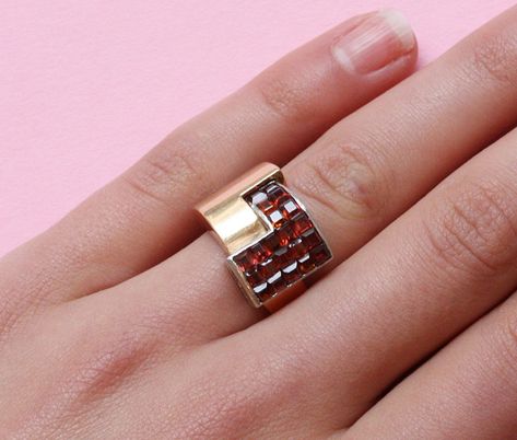 Platinum and gold ring with hessonite garnets - Inez Stodel Hessonite Ring, Hessonite Garnet, Platinum Ring, Square Cut, Gold Ring, Garnet, Size 16, Gold Rings, Platinum