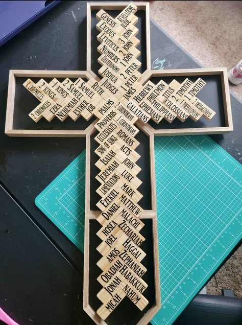 Jenga Block Cross, Cross Projects, Jenga Crafts, Wood Blocks Diy, Wooden Crosses Diy, Wooden Cross Crafts, Bible Cross, Clothespin Art, Faith Crafts