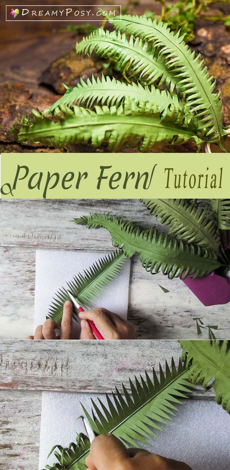 Paper fern tutorial, super easy, paper leaves, paper flower #paperflowers Paper Fern, Paper Greenery, Jungle Thema, Fleurs Diy, Easy Paper Flowers, Paper Plants, Deco Nature, Paper Flower Crafts, Paper Leaves